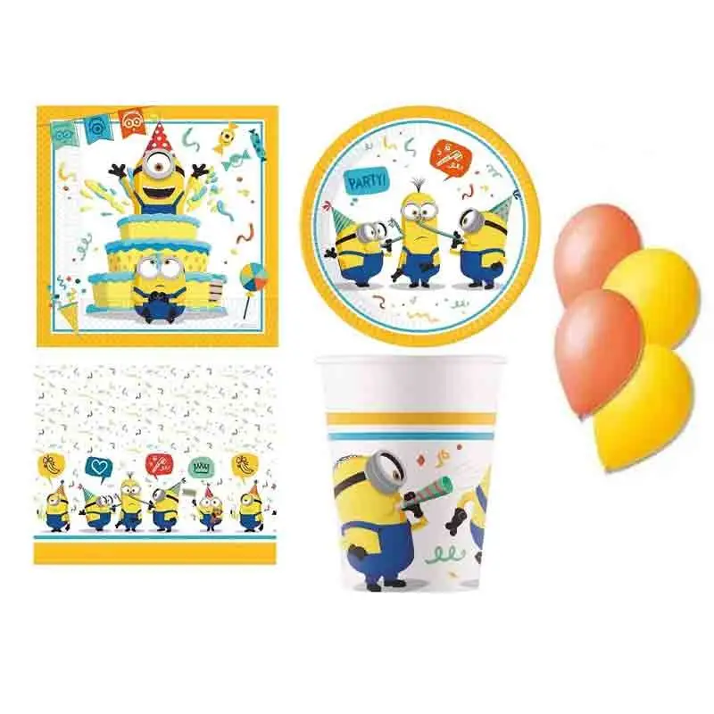 KIT 34 CATTIVISSIMO ME MINIONS + FORCHETTE E PALLONCINI GIALLI E ARANCIONI