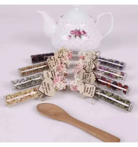 Bomboniere Con provette e tag tondo in legno personalizzabile - 20pz