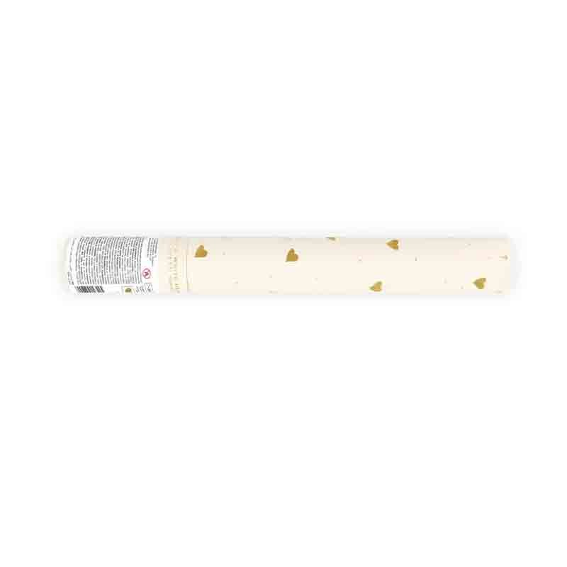 tubo spara Coriandoli 35 cm cuori  bianco e oro TUR35-1-008-019