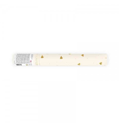 tubo spara Coriandoli 35 cm cuori  bianco e oro TUR35-1-008-019