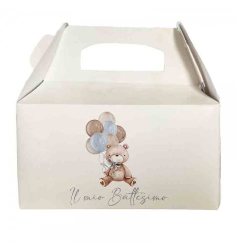 20 Box contenitore battesimo orsetto celeste con palloncini