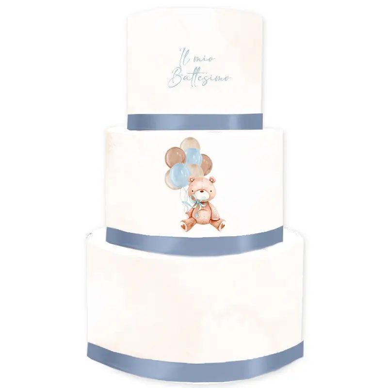 Torta Scenografica Battesimo orsetto celeste con palloncini