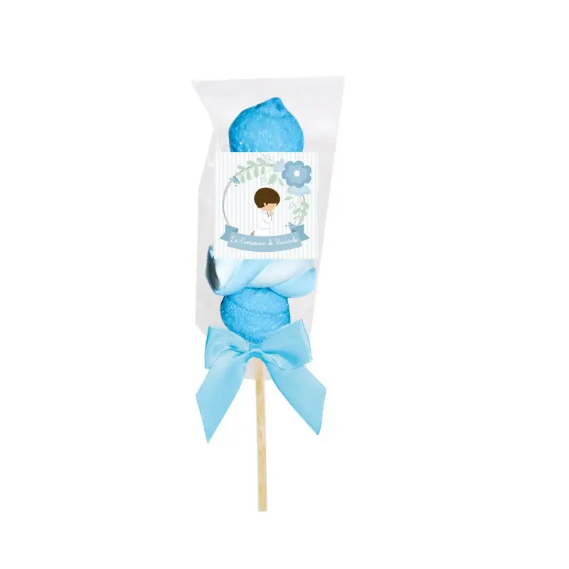 Spiedini di Marshmallow Prima Comunione Bimbo Celeste Personalizzabili - kit fai da te