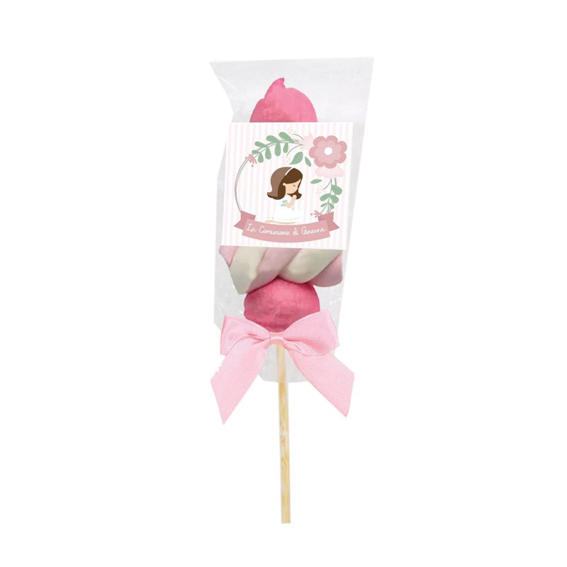 Spiedini di Marshmallow Prima Comunione Bimba Rosa Personalizzabili - kit fai da te