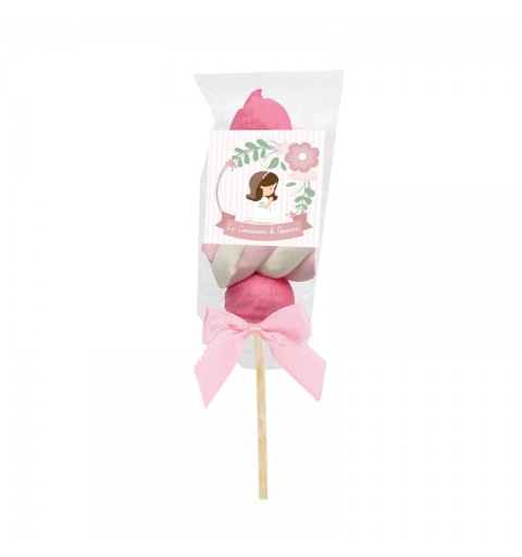 Spiedini di Marshmallow Prima Comunione Bimba Rosa Personalizzabili - kit fai da te