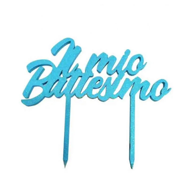 Cake Topper in Legno glitterato il mio battesimo celeste
