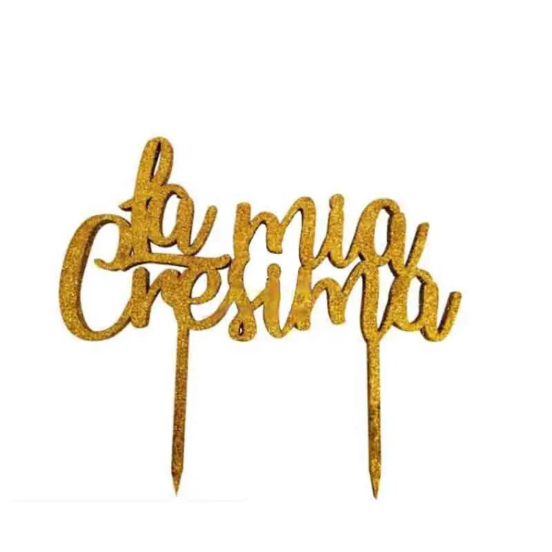 Cake Topper in Legno glitterato la mia cresima oro