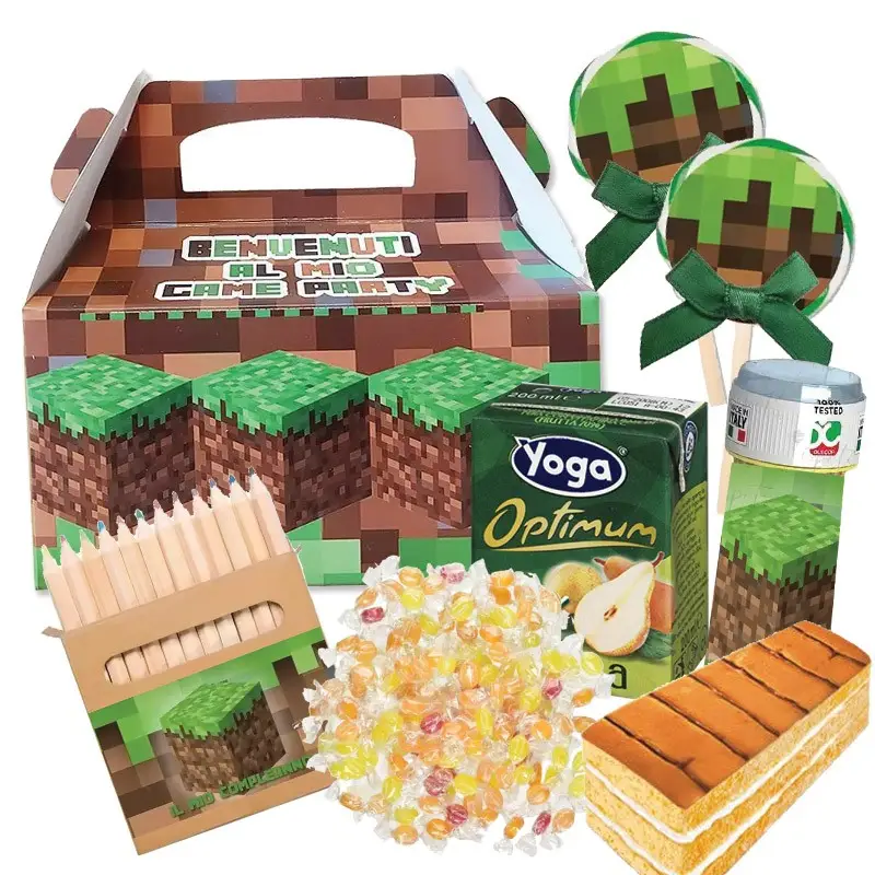 Box scatola Game Party Minecraft con merendine e succhi di frutta - 6 pz