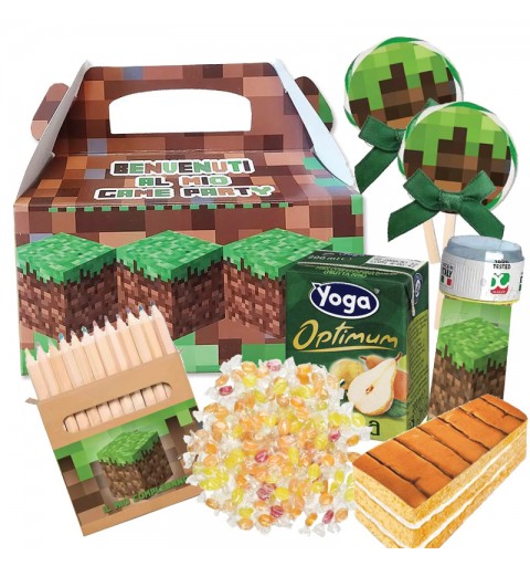 Box scatola Game Party Minecraft con merendine e succhi di frutta - 6 pz