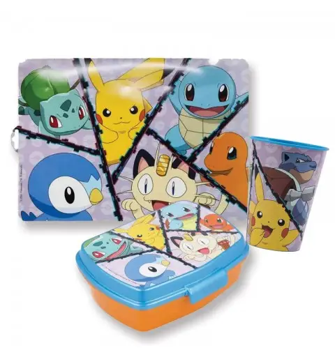 Set Bicchiere + Portamerenda + tovaglietta Pokemon
