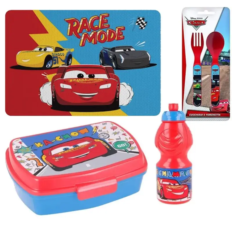 PORTA MERENDA + BORRACCIA 350 ML +TOVAGLIETTA + POSATE CARS DISNEY