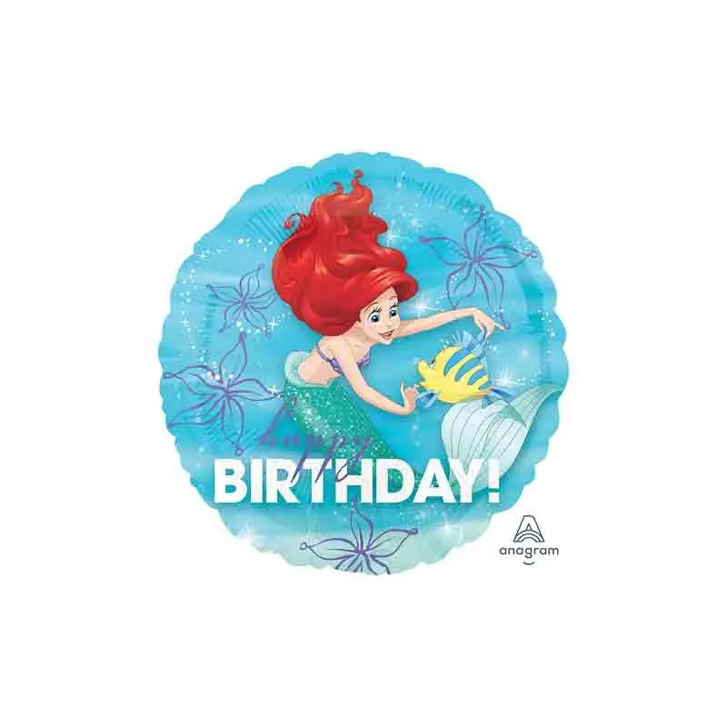 palloncino foil La Sirenetta Ariel Happy Birthday Tondo 18\'\' 42 cm 33935