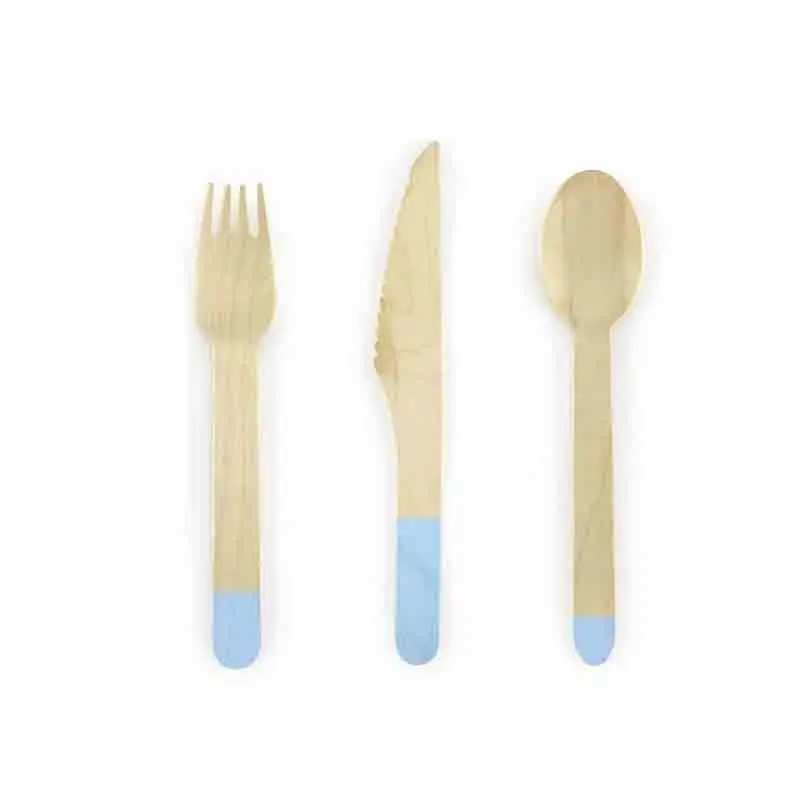 18 Posate legno ceelste chiaro 16 cm SDR1-001J