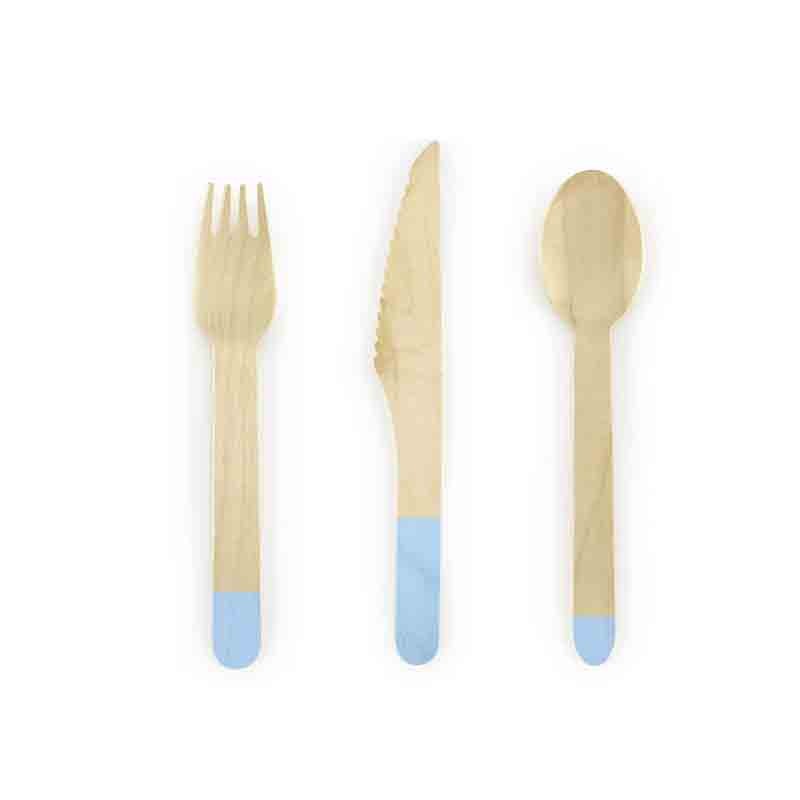 18 Posate legno ceelste chiaro 16 cm SDR1-001J