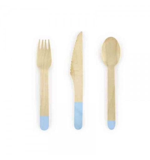 18 Posate legno ceelste chiaro 16 cm SDR1-001J