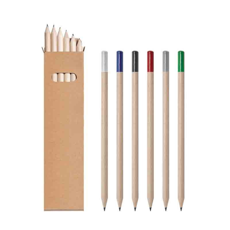 set 6 matite con finitura colorata   Ø cm 0,7 x 17,5 ca CON astuccio in carta naturale 4,5x18x1 ca PD580
