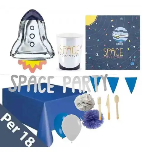 KIT N.62 SPACE PARTY - COORDINATO FESTA CON FORCHETTE E ROSONI