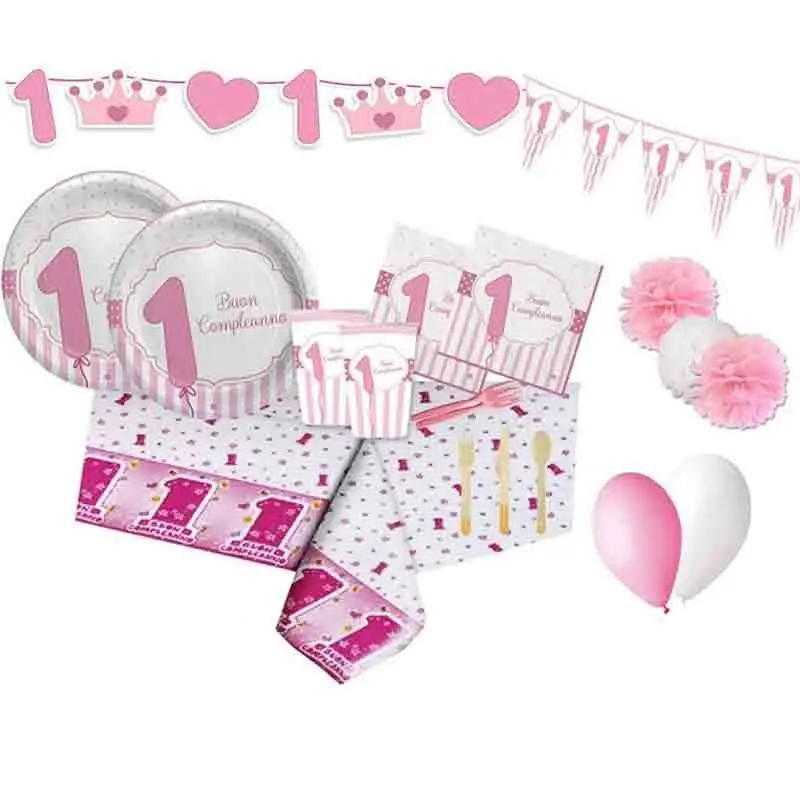 KIT N.62 UN ANNO STRISCE ROSA – COORDINATO PRIMO COMPLEANNO