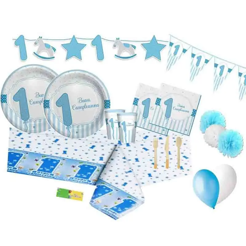 KIT N.62 UN ANNO STRISCE CELESTE – COORDINATO PER 24 PERSONE