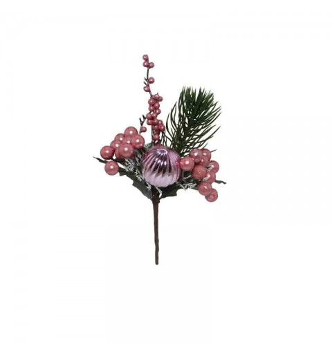 rametto pick con bacche e sfera rosa 22 cm 4318