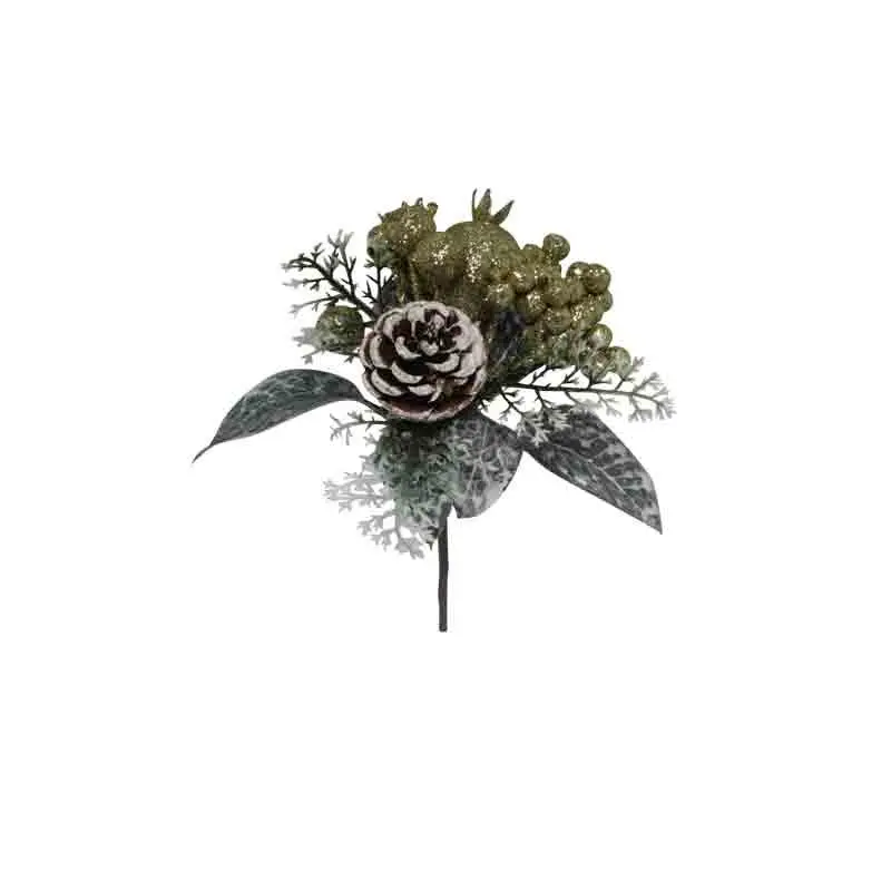 rametto pick con bacche oro e pignei 22 cm 4264