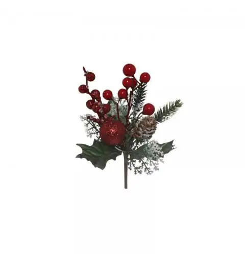 rametto pick con bacche rosse e decorazioni 22 cm 4189