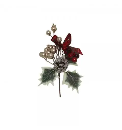 rametto pick con bacche rosse e decorazioni 22 cm 4196