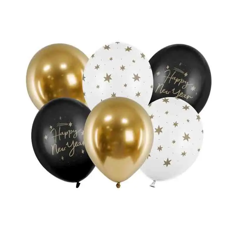 6 Palloncini 30 cm Felice Anno Nuovo Happy New Year mix di colori SB14P-331-000-6
