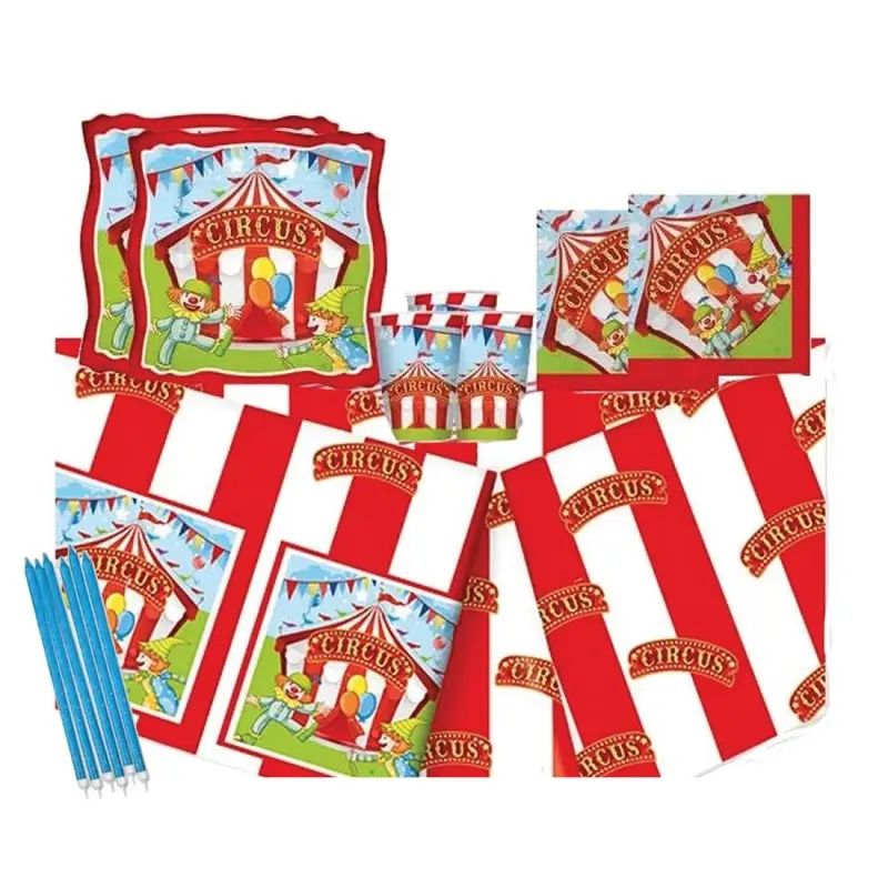 KIT N 24 CIRCUS PARTY COORDINATO TAVOLA COMPLEANNO BAMBINI FESTA CANDELA