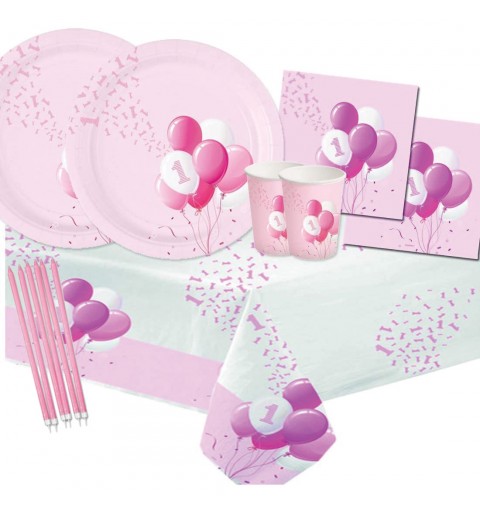 KIT N.24 PRIMO COMPLEANNO PALLONCINI ROSA