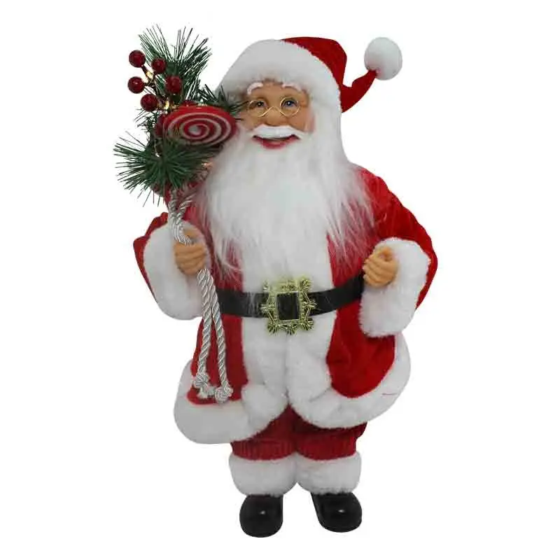 babbo natale alzato con luce decorazioni rosse 40 cm 90207