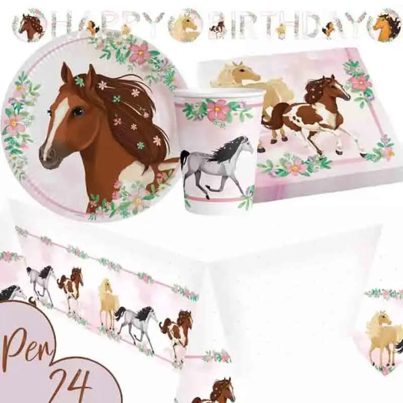 KIT N 13 COORDINATO TAVOLA COMPLEANNO NUOVO TEMA CAVALLI CAVALLO WILD HORSES