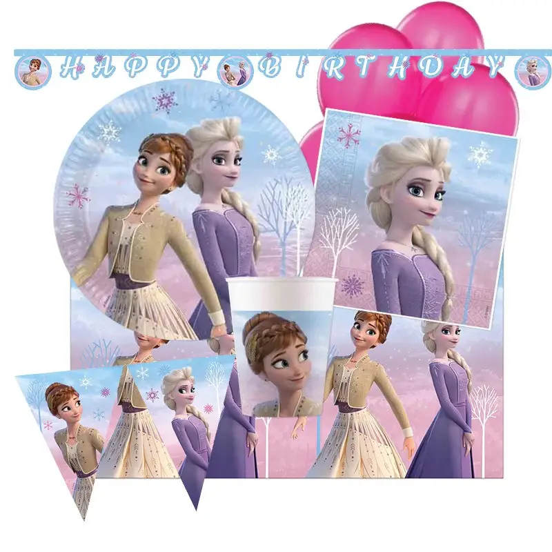 KIT COMPLEANNO PRINCIPESSA FROZEN NORTHEN COMPLETO CON PALLONCINI FUCSIA N.27