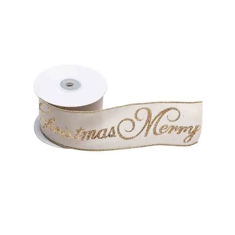 Nastro natalizio merry christmas beige/oro 6.8 cm x 10 metri AN21526