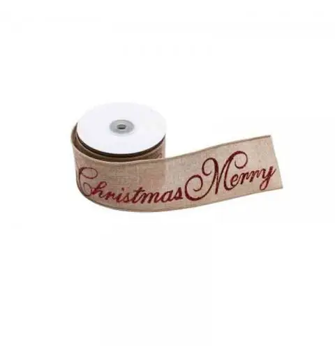 Nastro natalizio merry christmas beige/rosso 6.8 cm x 10 metri AN21525