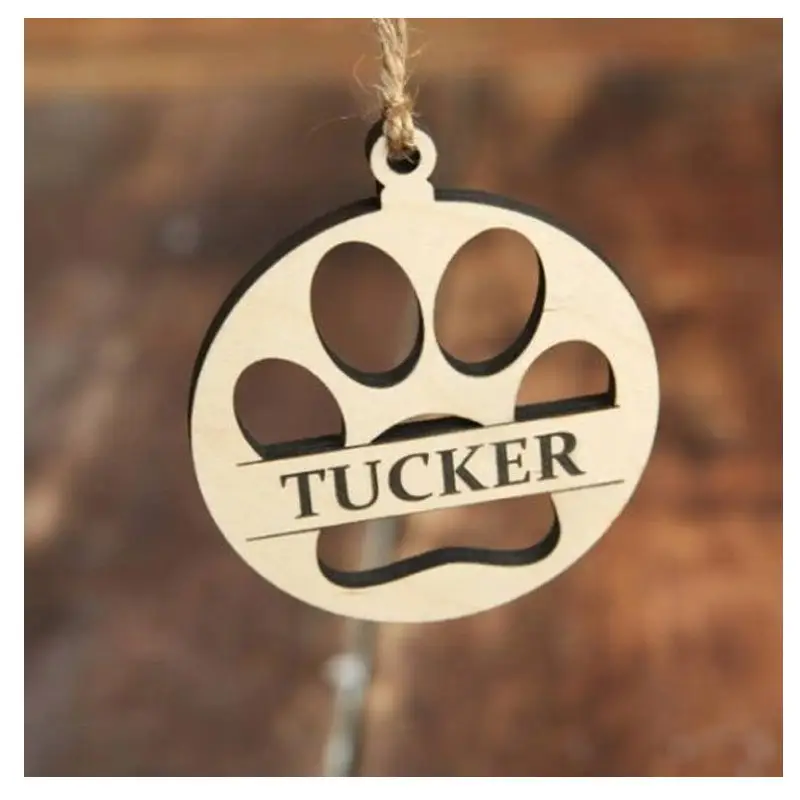 Decorazione Natalizia Orma Cane / Gatto in legno Personalizzabile