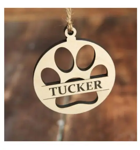 Decorazione Natalizia Orma Cane / Gatto in legno Personalizzabile