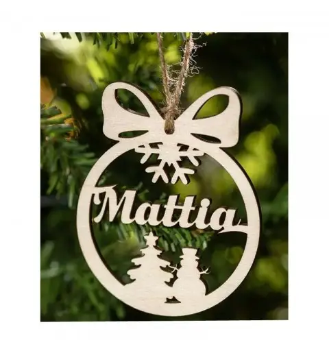 Pallina Natalizia in legno Personalizzabile - Albero e Pupazzo di neve
