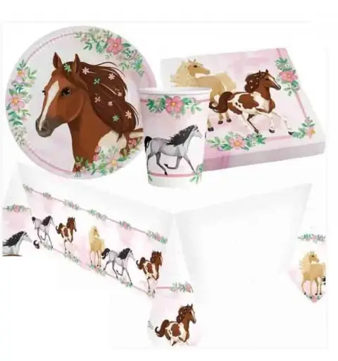 KIT N3 COORDINATO TAVOLA CAVALLI NUOVO ADDOBBI PER FESTA A TEMA COMPLEANNO OCCASIONE