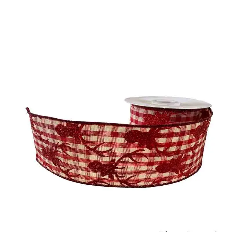 Nastro Natalizio rosso con renne 6,3 cm x 10 metri AN21535