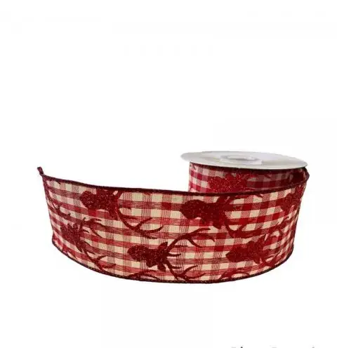 Nastro Natalizio rosso con renne 6,3 cm x 10 metri AN21535