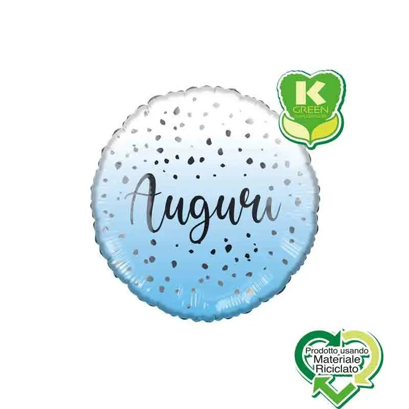 Palloncino foil Auguri Celeste con Drops Tondo K-Green 18 43 cm 6742655-01