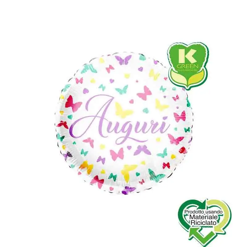 Palloncino foil Auguri Farfalline Tondo K-Green 18 43 cm 996127-01