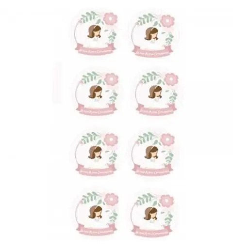 Adesivo tondo prima comunione bimba rosa 3,5 - 1pz