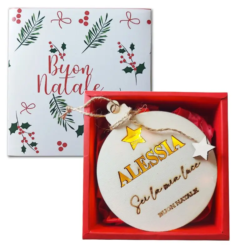 Pallina Natalizia di Legno Luminosa Personalizzabile