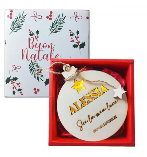 Pallina Natalizia di Legno Luminosa Personalizzabile