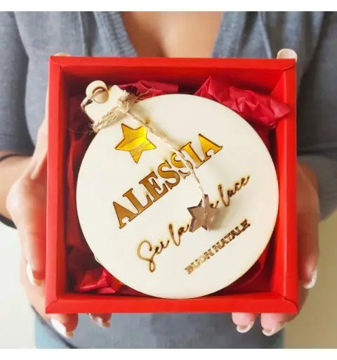 Pallina Natalizia di Legno Luminosa Personalizzabile
