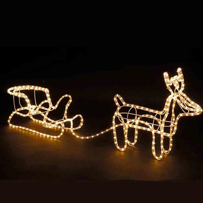 renna con slitta tubo luminoso 324 led  196966  97 cm x 24 cm. Renna: 48 x 12 x 44 cm. Slitta: 24 x 48 cm.