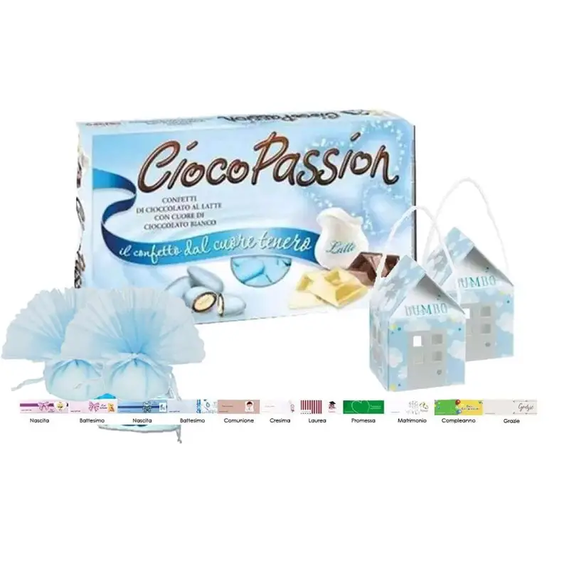 BOMBONIERE SCATOLINE CASETTA DUMBO CELESTE CON CIOCOPASSION