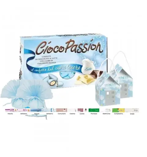 BOMBONIERE SCATOLINE CASETTA DUMBO CELESTE CON CIOCOPASSION